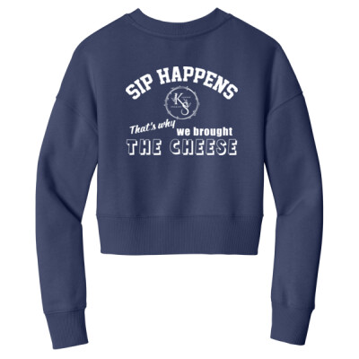 Ladies Cropped Fleece Crewneck - Sip Happens Thumbnail