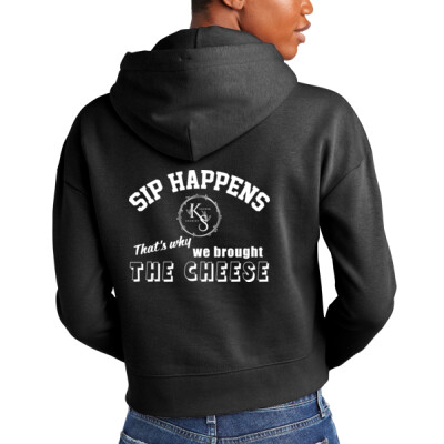 Ladies Cropped Fleece Hoodie - Sip Happens Thumbnail