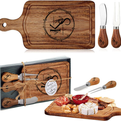 Wooden Rectangle Cheese Board with Knives Thumbnail